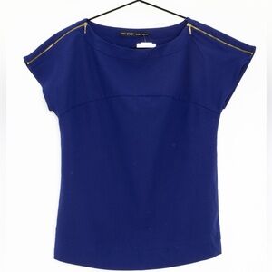 Blue Zara Top Zipper Shoulder